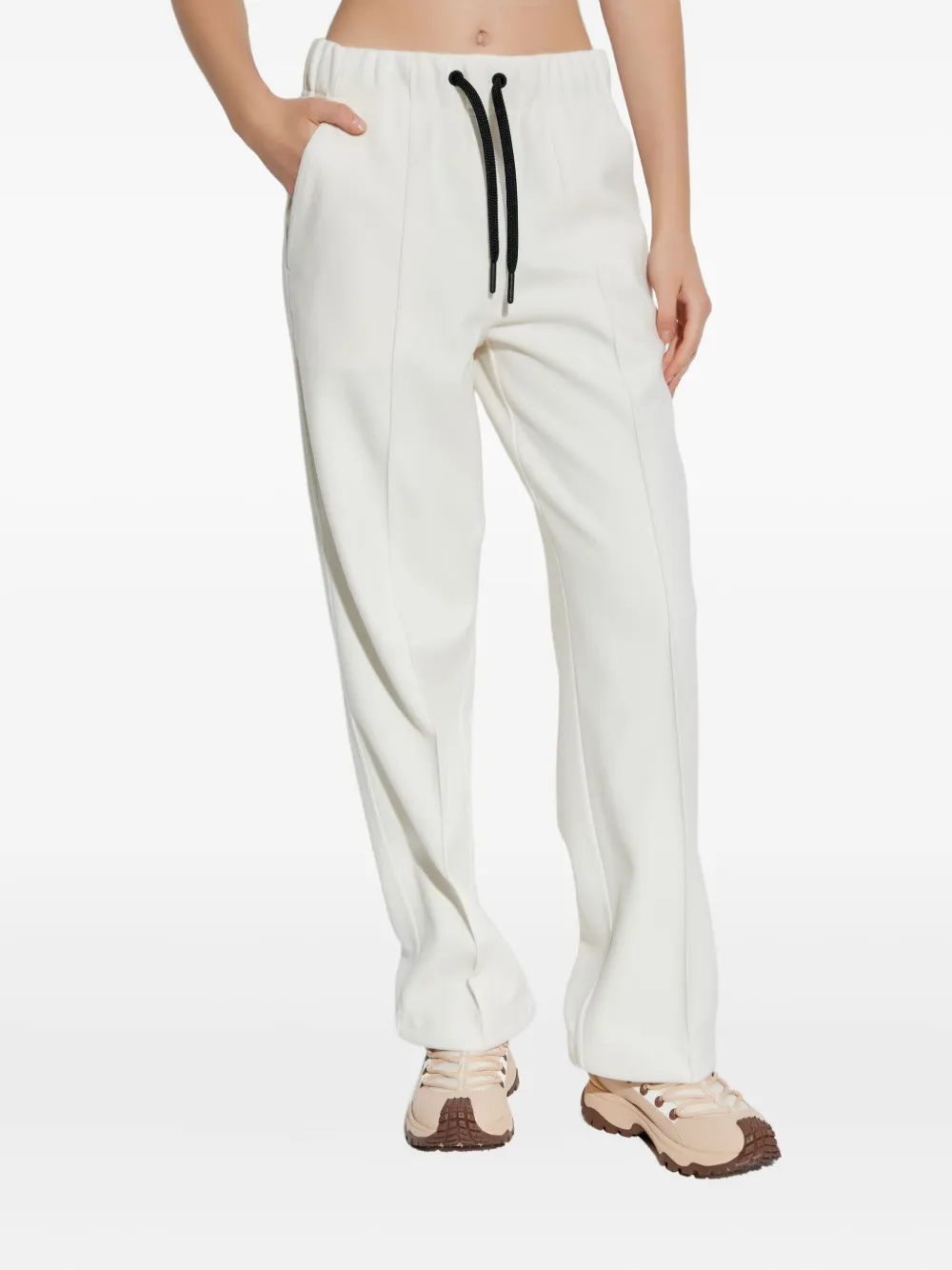 Moncler Drawstring Logo Track Pants In White