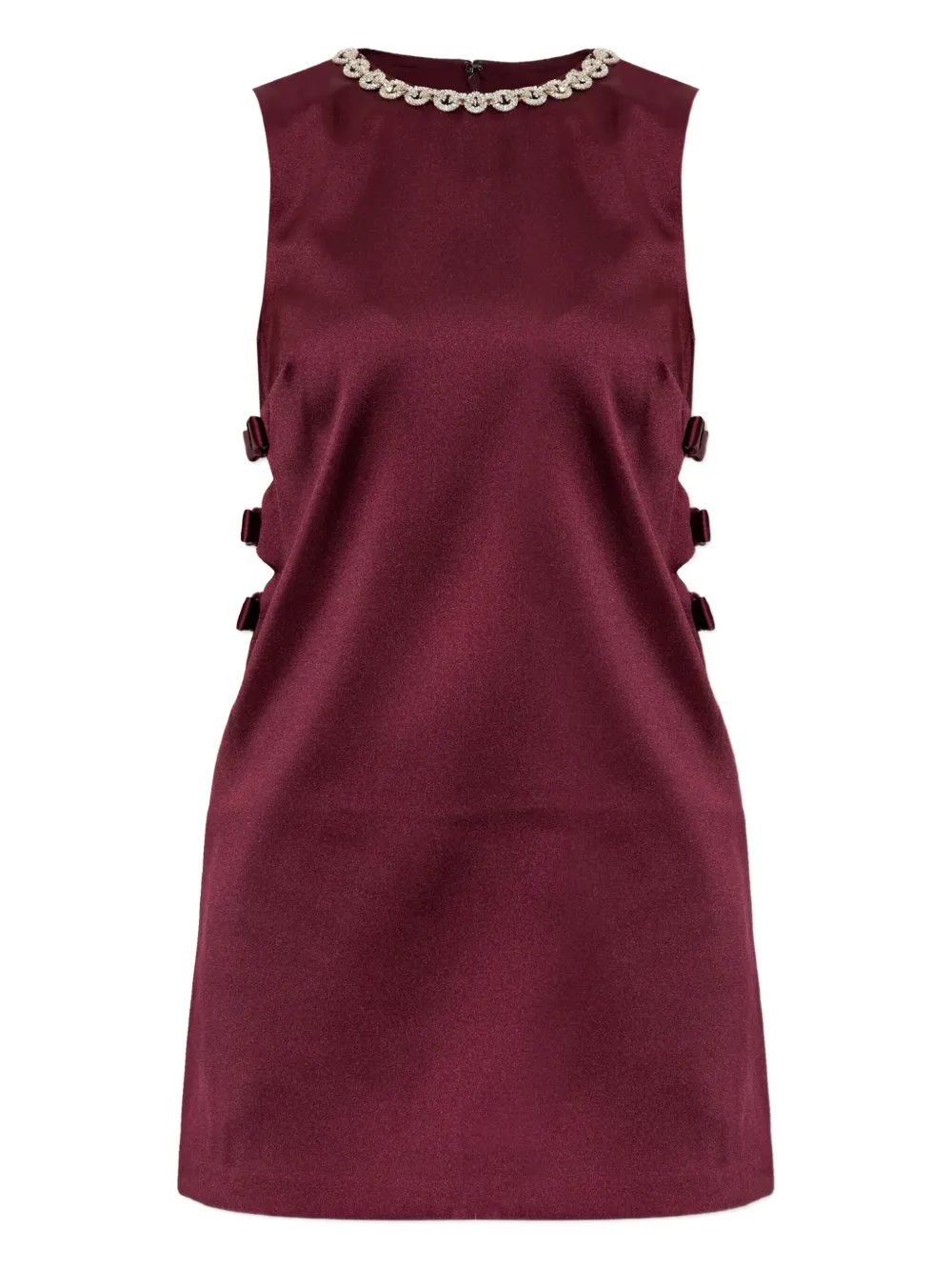 Self-portrait Bow-detail Embellished Satin Minidress In Burgundy