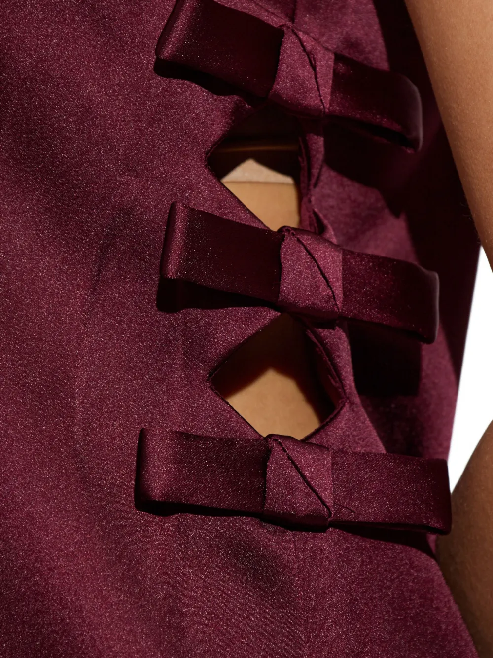 Self-portrait Bow-detail Embellished Satin Minidress In Burgundy