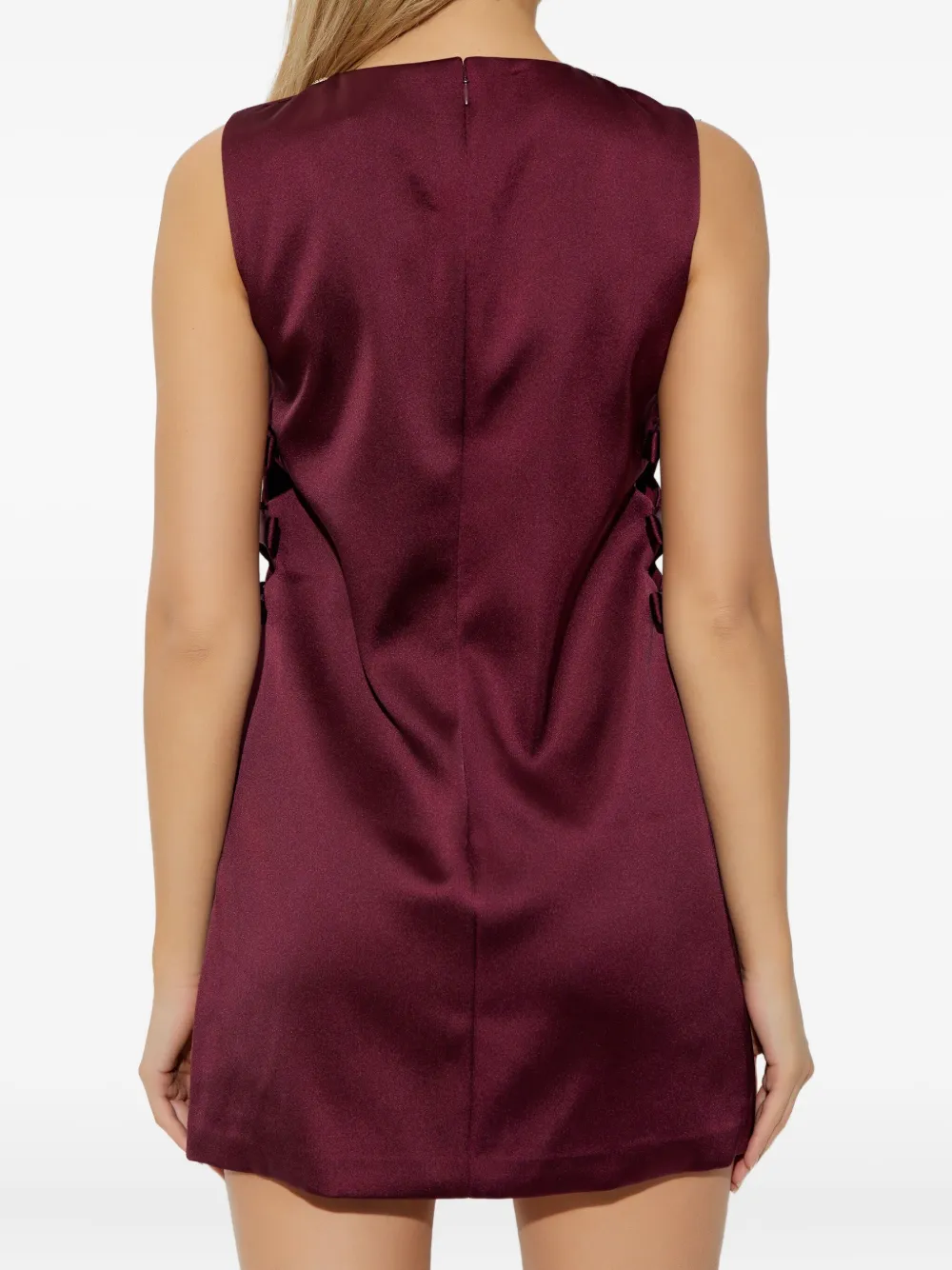 Self-portrait Bow-detail Embellished Satin Minidress In Burgundy