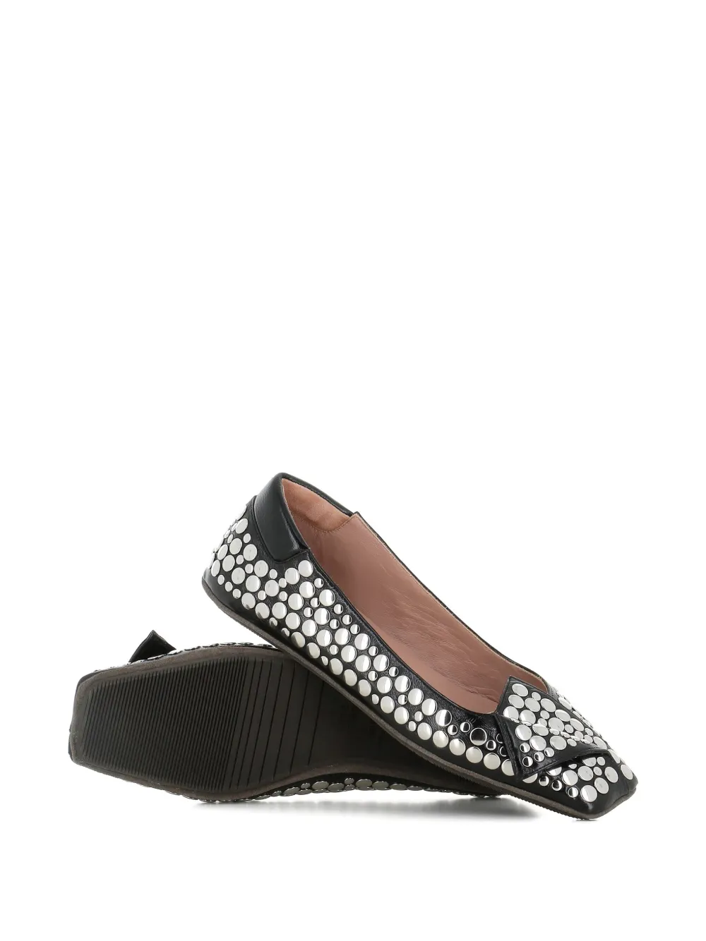Dove Nuotano Gli Squali Stud-embellished Square-toe Ballet Flats In Black