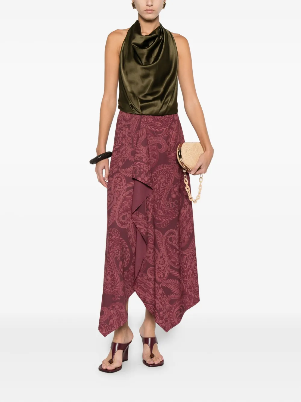 Etro Paisley-print Ruffled Skirt In Red