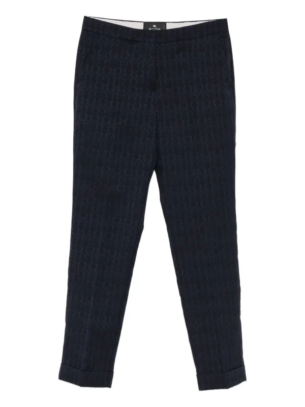 Etro Patterned Cuffed Trousers in Blue