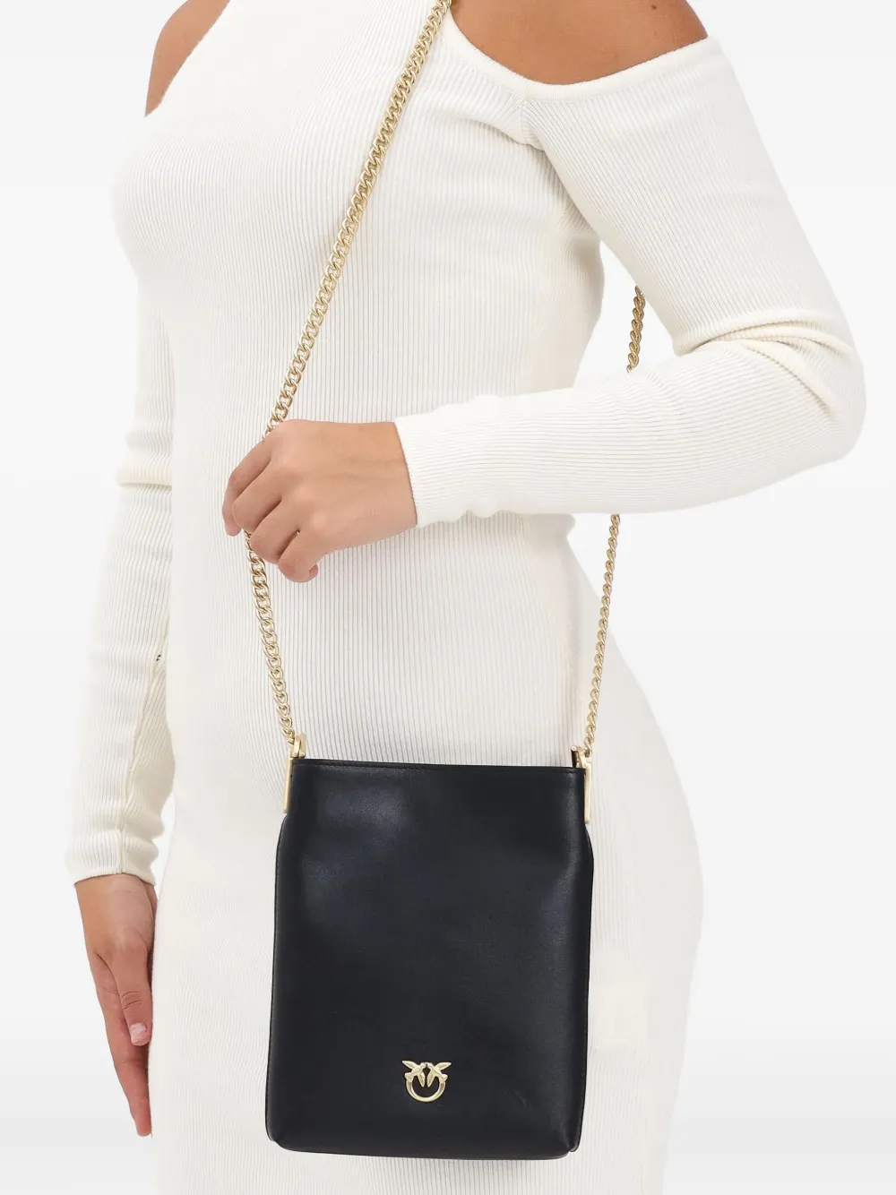 PINKO Love Birds leren schoudertas Zwart