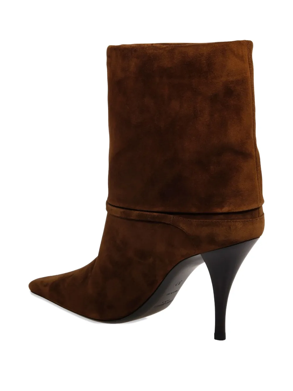 Saint Laurent 85mm Logo-plaque Heeled Boots In Brown