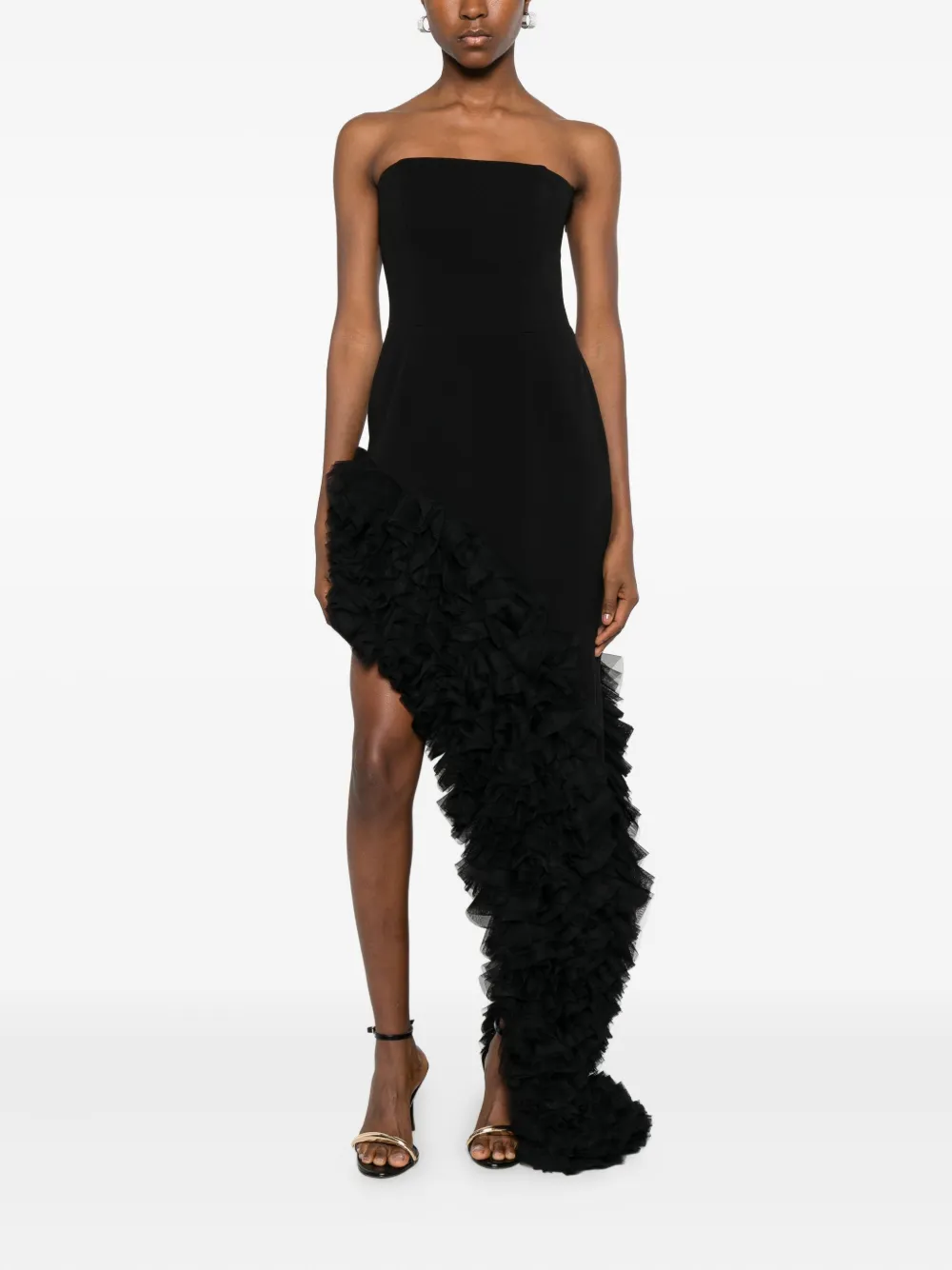 ALESSANDRO LEGORA strapless ruffled maxi dress - Zwart