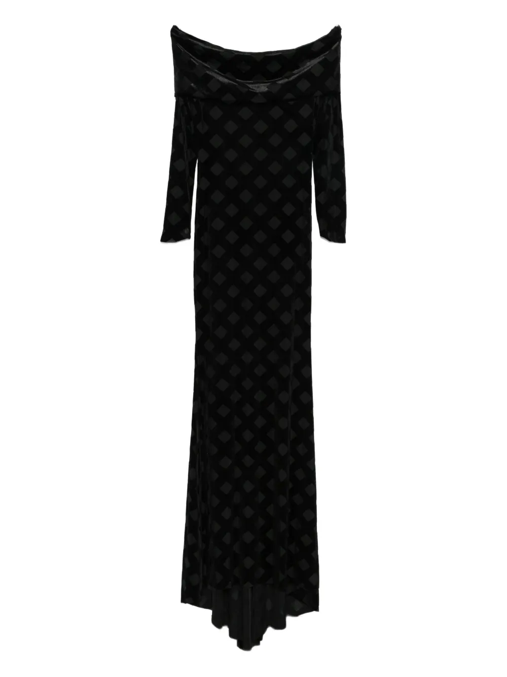 Alessandro Legora Bardot-neck Diamond-pattern Gown In Animal Print