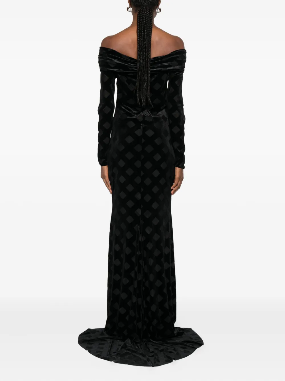Alessandro Legora Bardot-neck Diamond-pattern Gown In Animal Print
