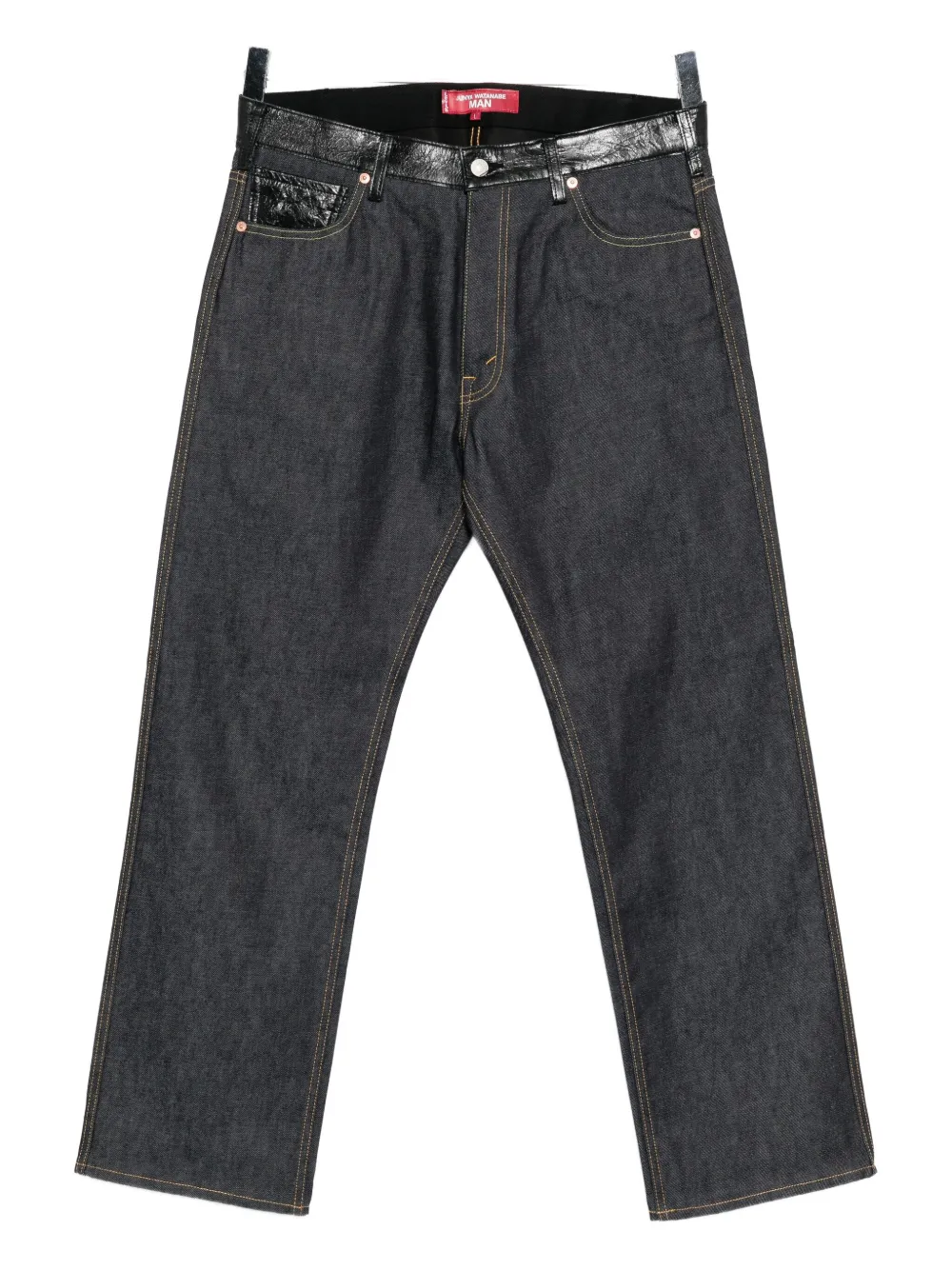 Junya Watanabe Leather-patch Jeans In Gray