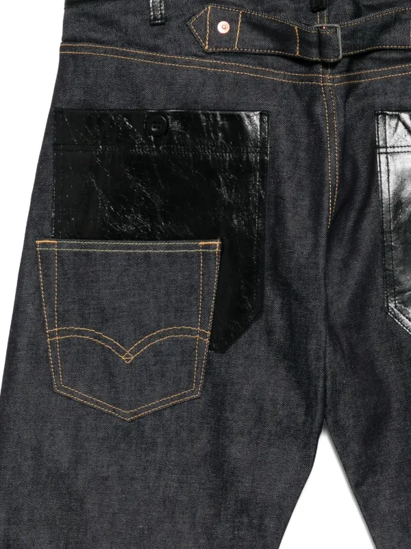 yann Junya Watanabe MAN leather-patch Jeans | Blue | FARFETCH PL