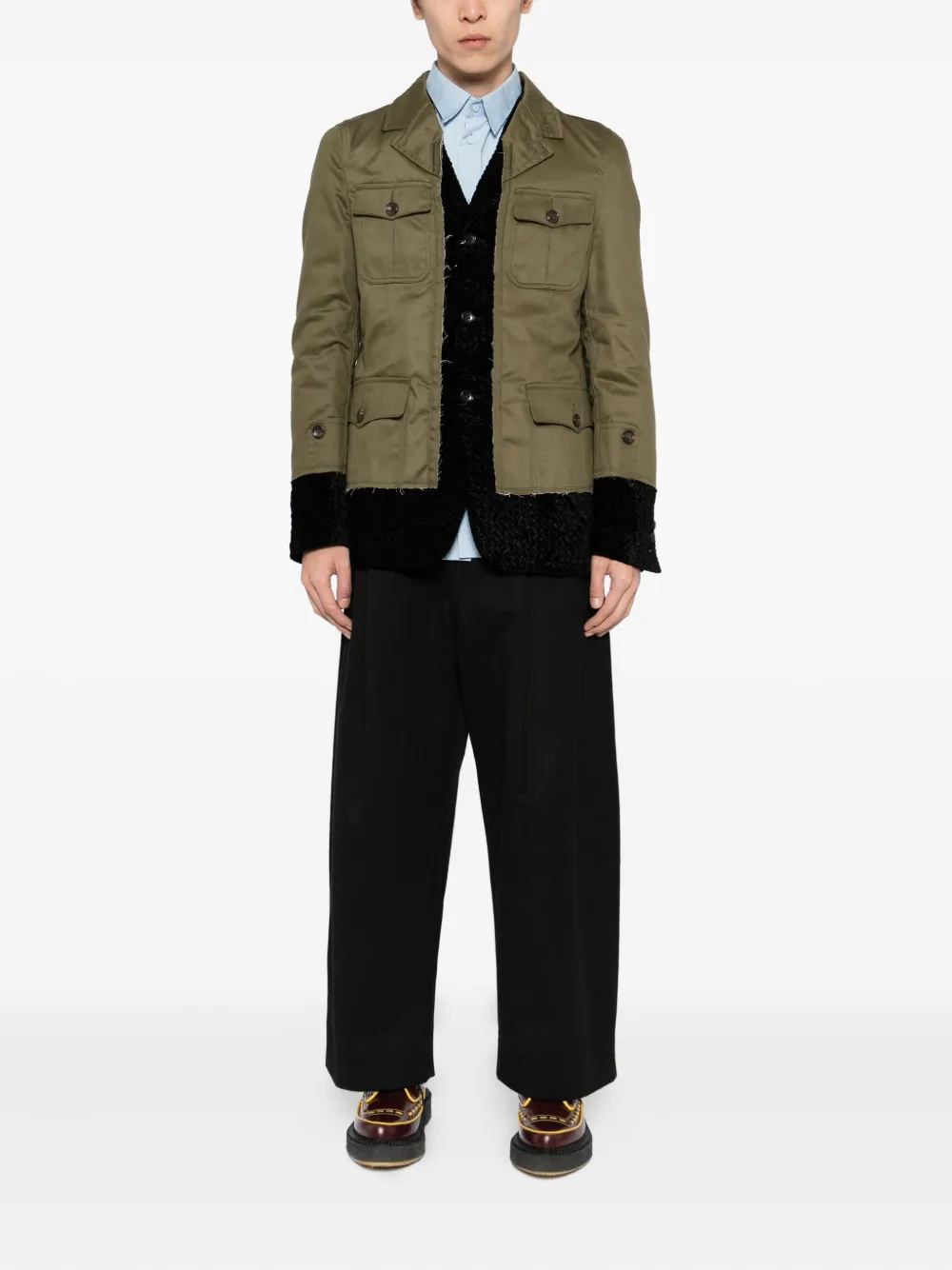 Comme Des Garçons Homme Deux Spliced Military Blazer In Green