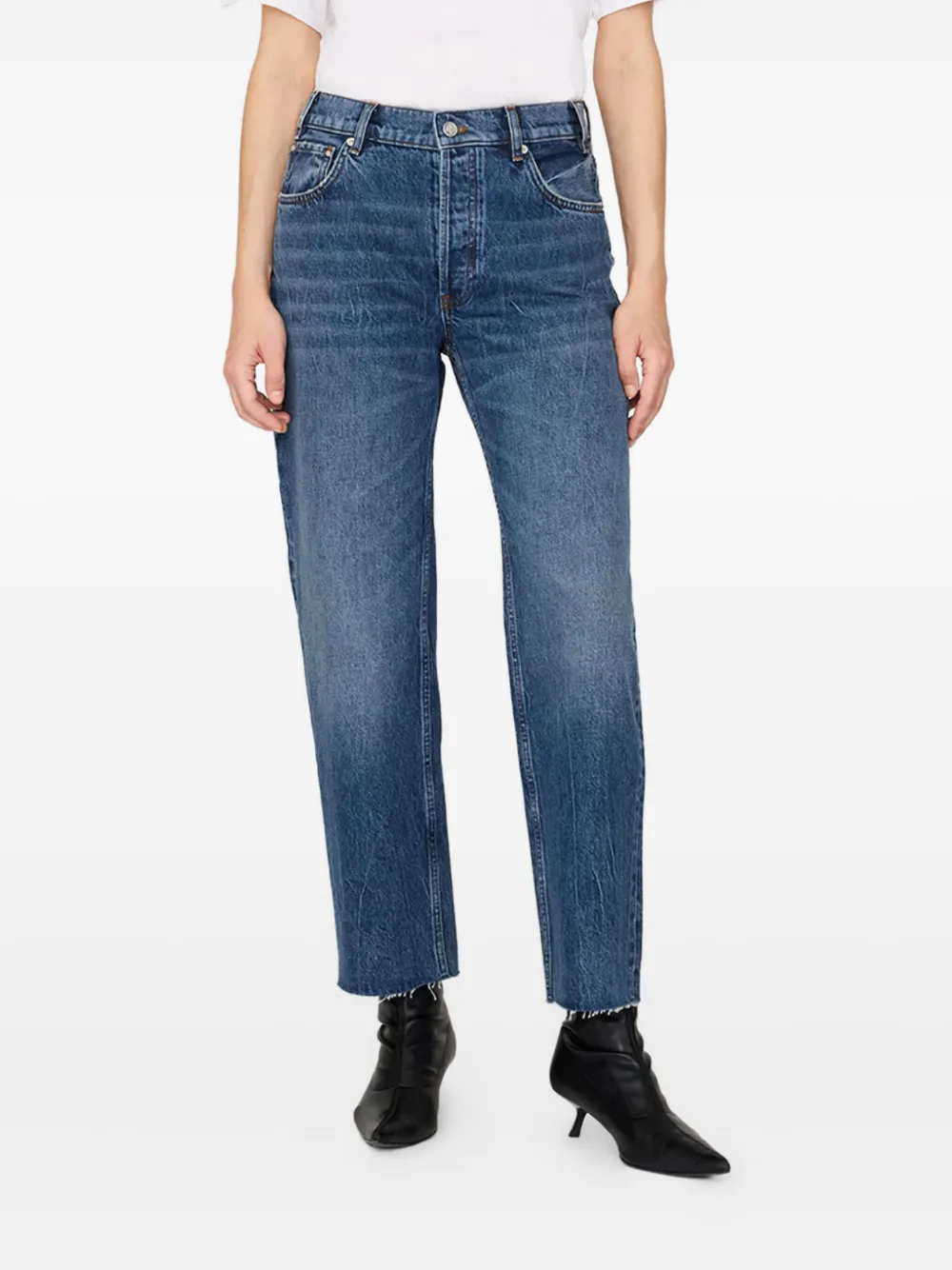 Anine Bing Gavin Button Frayed Jeans In Blue