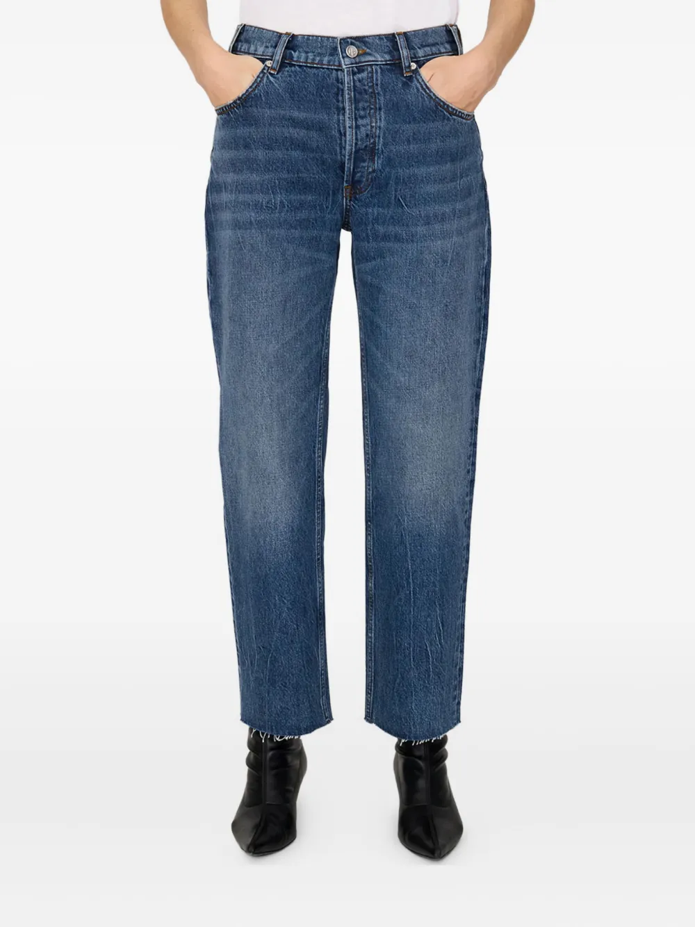 Anine Bing Gavin Button Frayed Jeans In Blue