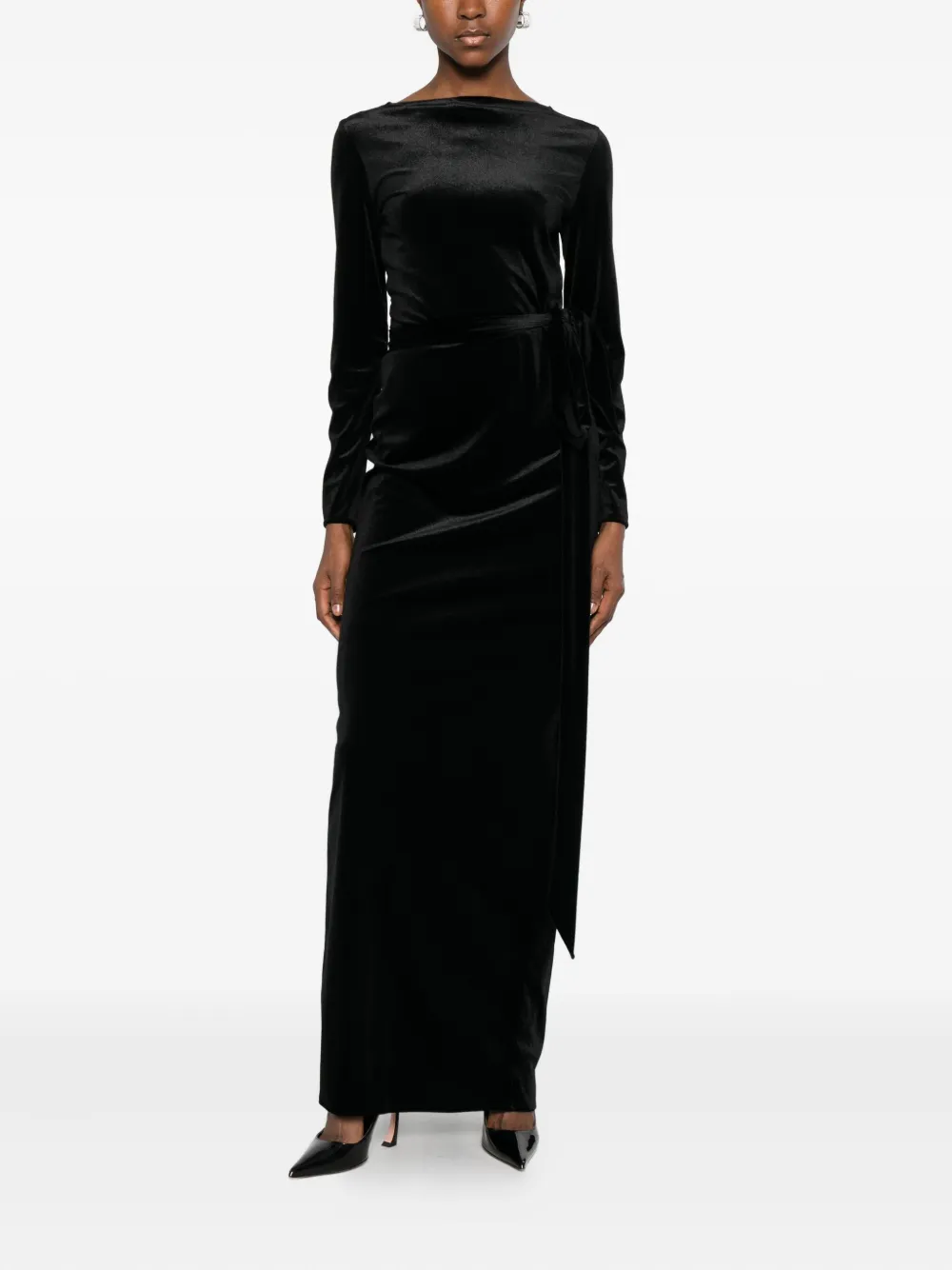 ALESSANDRO LEGORA velvet maxi dress - Zwart