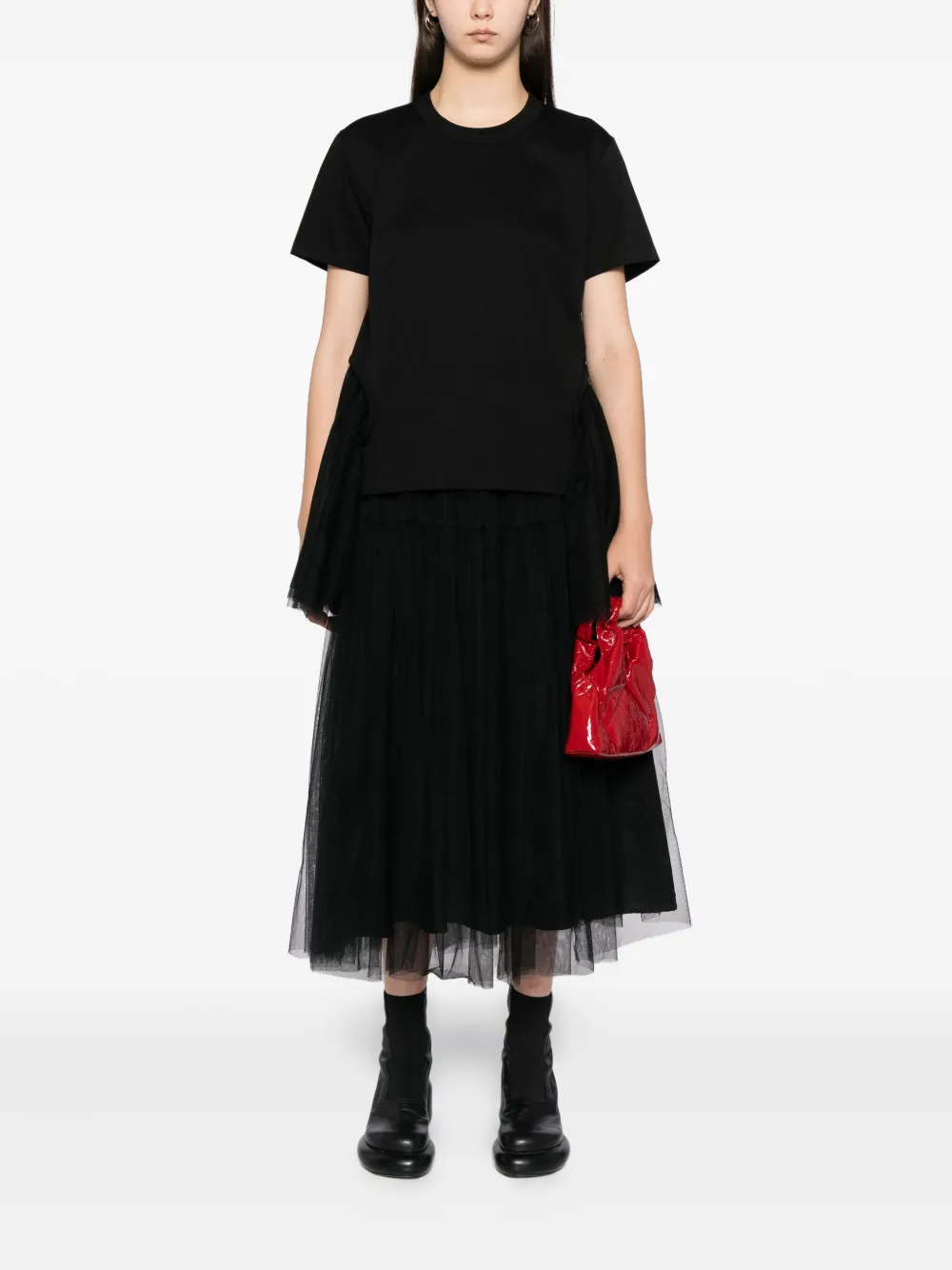 Noir Kei Ninomiya T-shirt met tulen mouwen Zwart