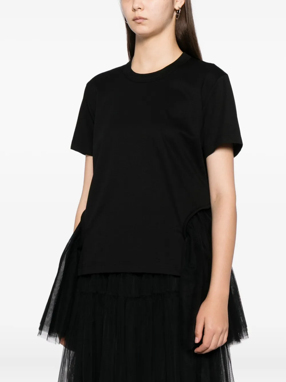Noir Kei Ninomiya T-shirt met tulen mouwen Zwart