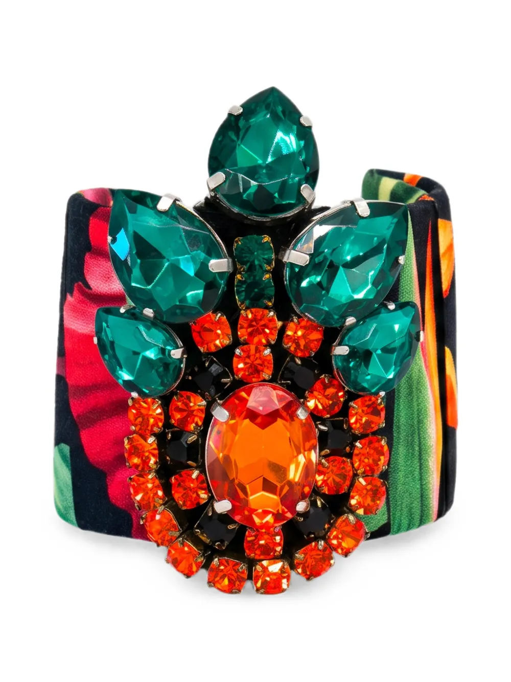 Stella Jean crystal-embellished floral-print cuff bracelet - Schwarz