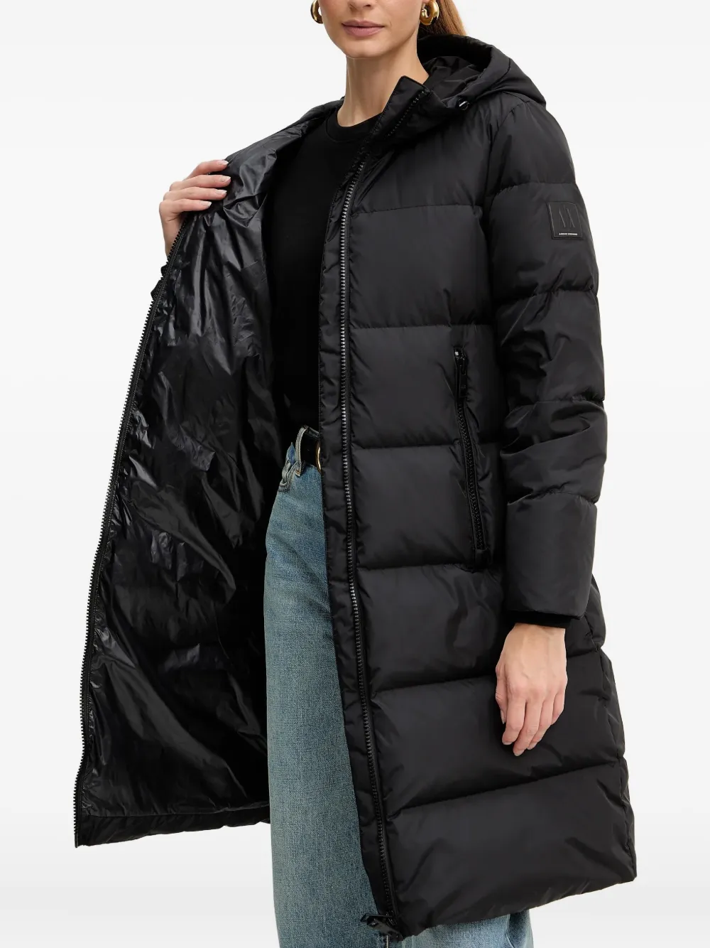 Armani Exchange Hooded Padded Jacket In Black