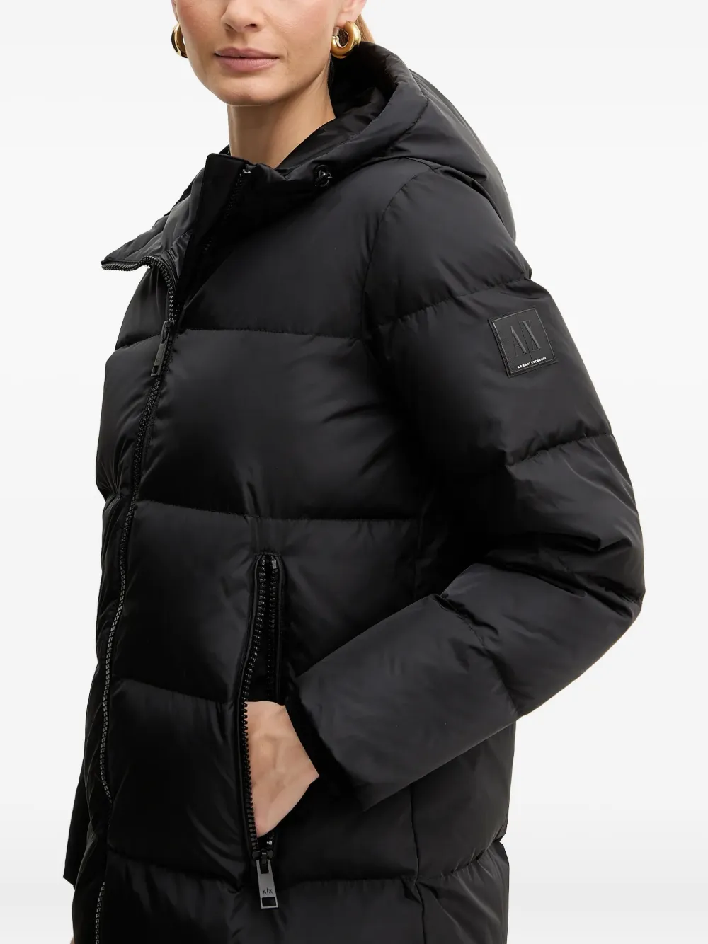 Armani Exchange Hooded Padded Jacket In Black