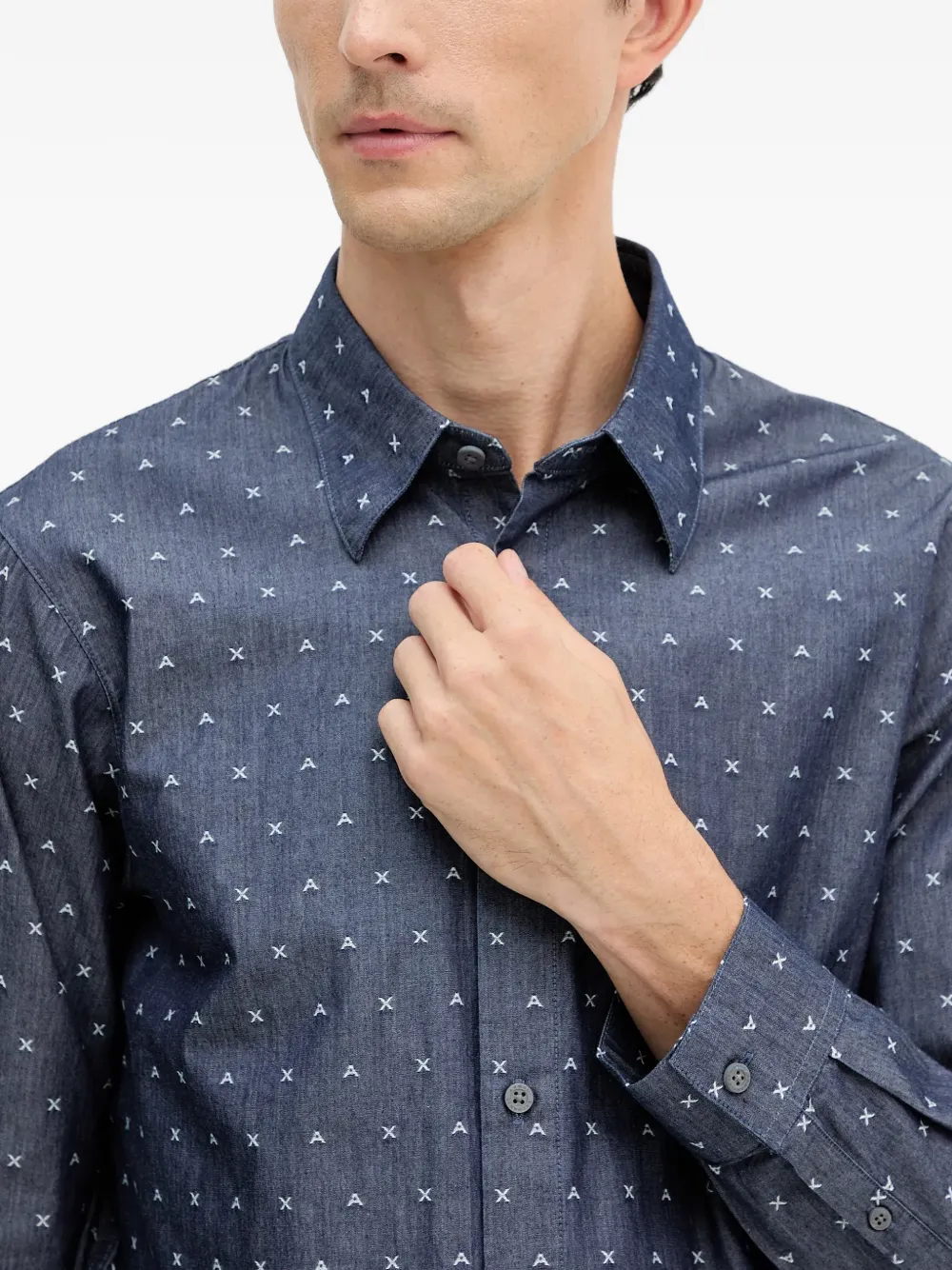 Armani Exchange Overhemd met geborduurd logo Blauw