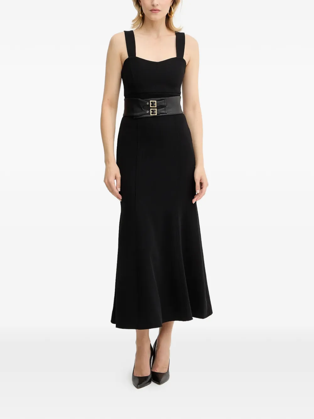 Armani Exchange sweetheart-neck belted midi dress - Nero