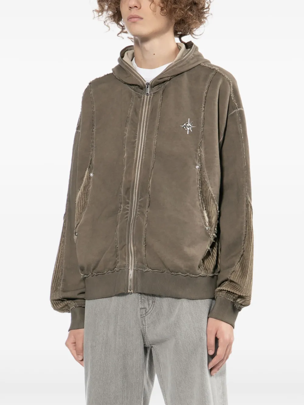 FIVE CM Hoodie met ribfluwelen patch Bruin