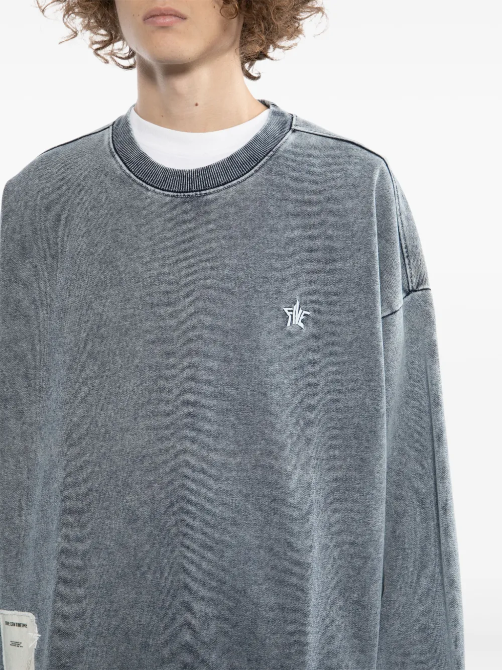 FIVE CM Sweater met geborduurd logo Blauw