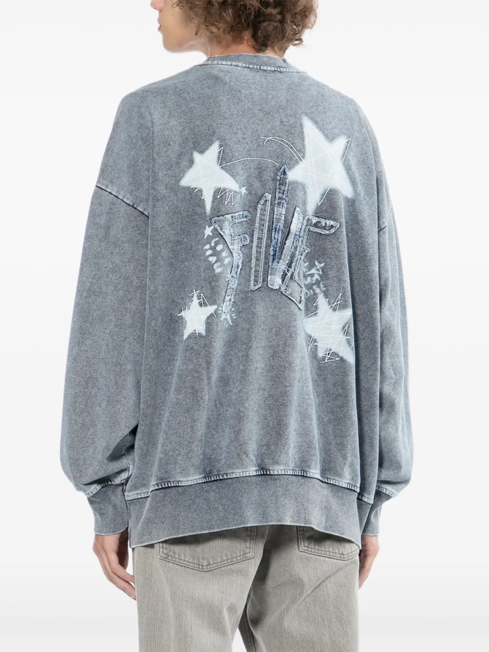 FIVE CM Sweater met geborduurd logo Blauw