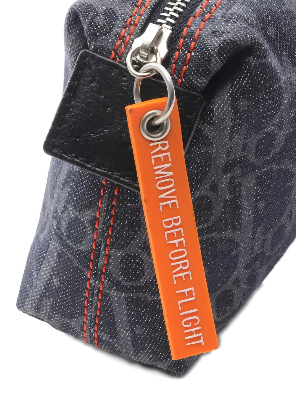 Pre-owned Dior 2010s Flight Line Trotter Denim Make-up Bag In Gray