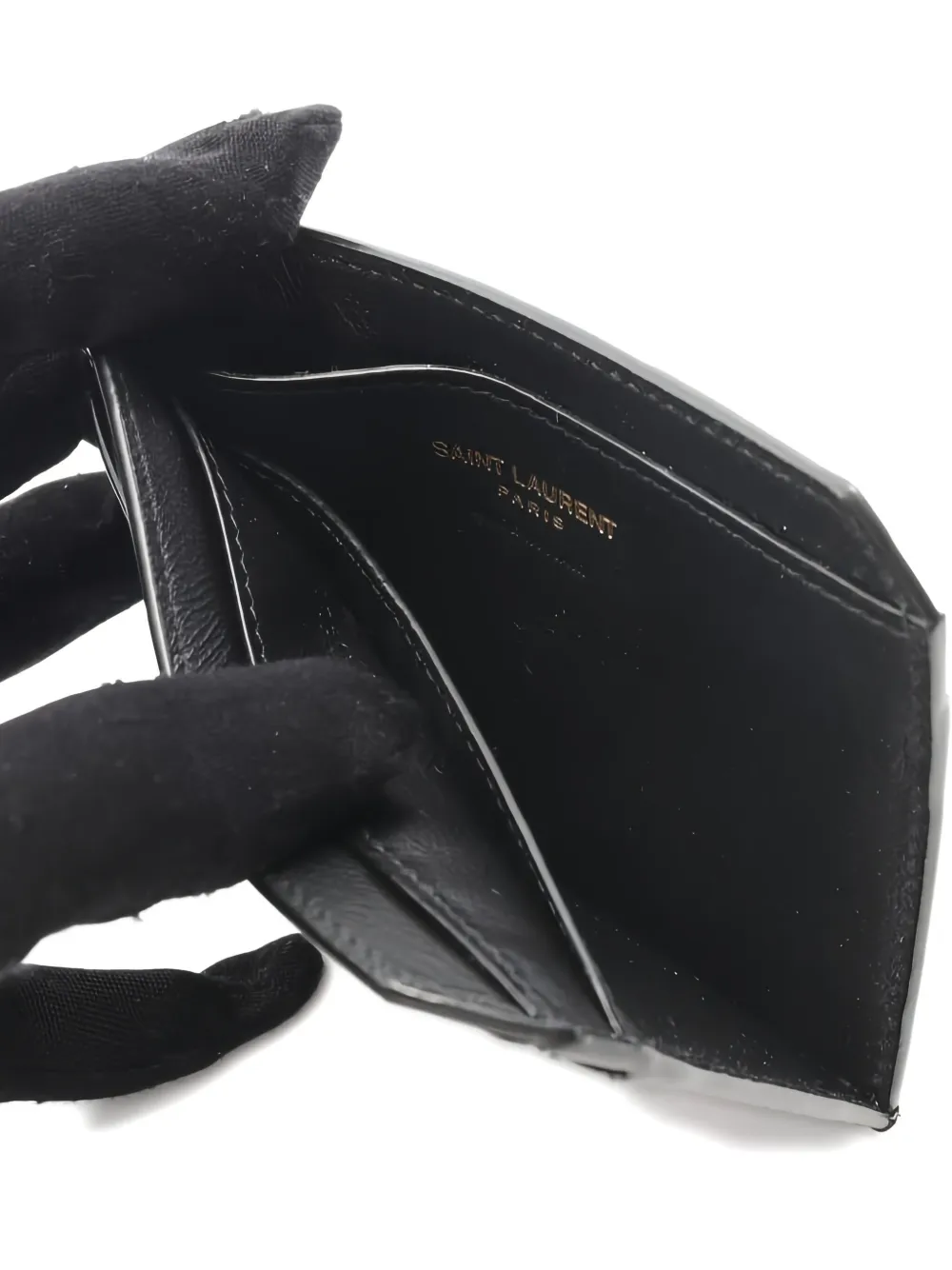 Pre-owned Saint Laurent 2020s Tiny Cassandre Card Case In Black
