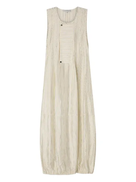 Lee Mathews vestido con motivo de rayas y botones
