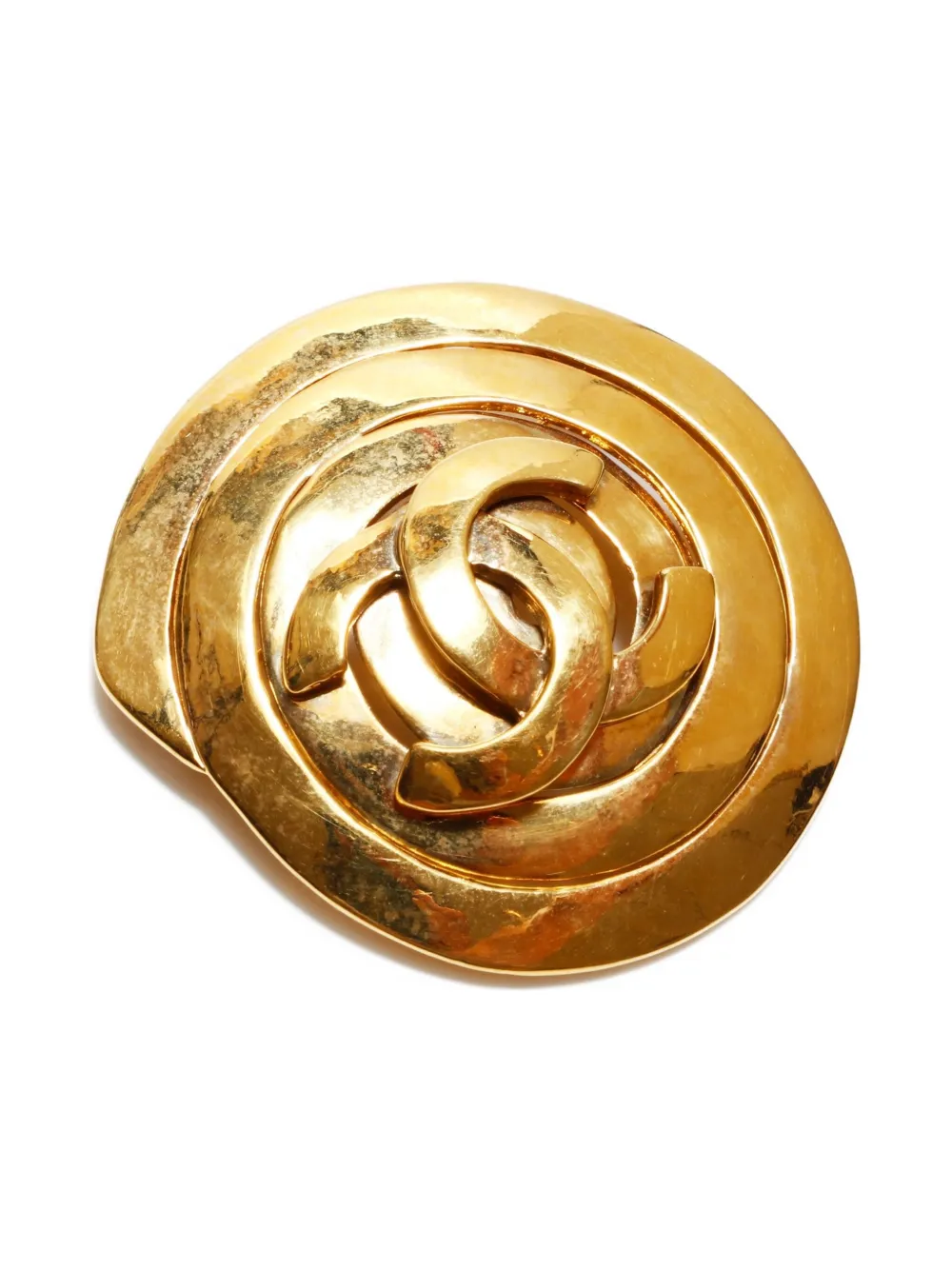 Pre-owned Chanel 1995 Interlocking Cc Brooch In Gold
