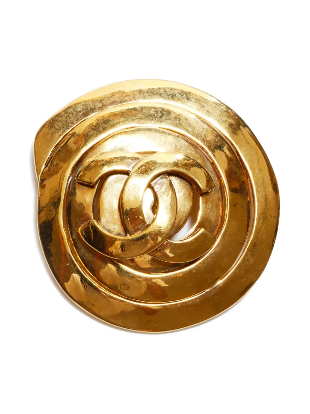 Pre-owned Chanel 1995 Interlocking Cc Brooch In Gold