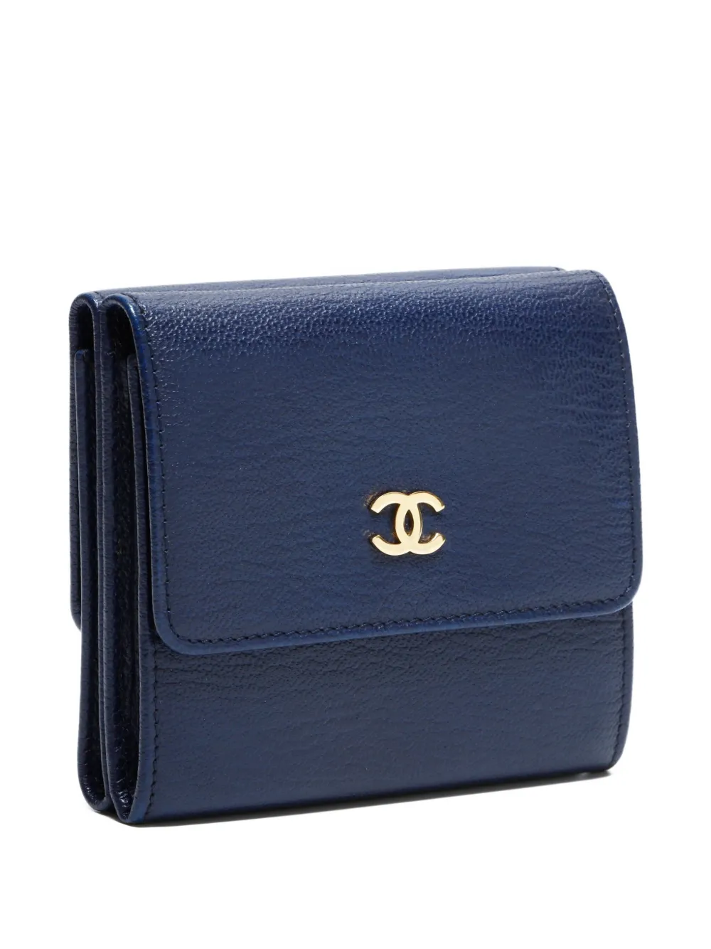 Pre-owned Chanel 2000-2002 Interlocking Cc Wallet In Blue