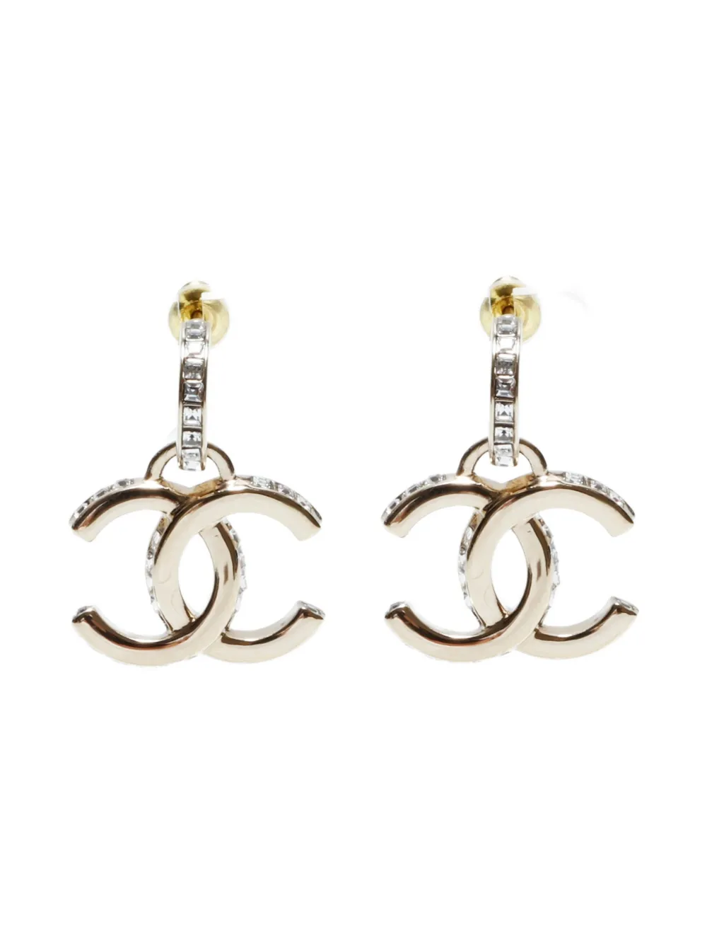 Pre-owned Chanel 2023 Cc Mark Rhinestone-embellished Earrings In Gold