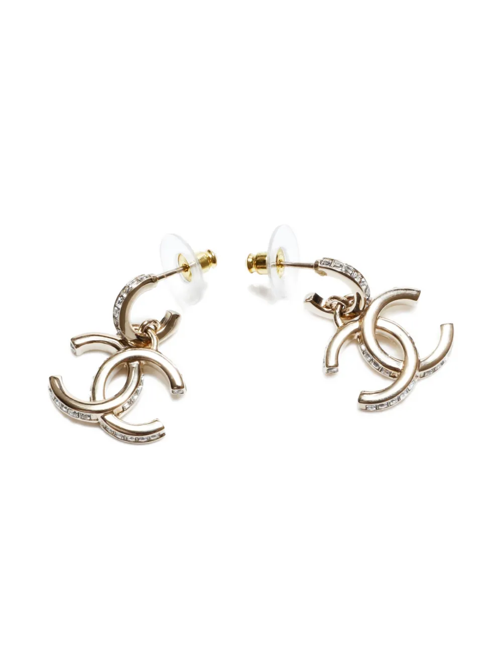 Pre-owned Chanel 2023 Cc Mark Rhinestone-embellished Earrings In Gold