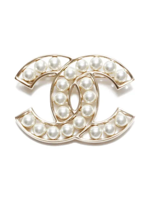 CHANEL Pre-Owned 2019 Interlocking CC faux-pearl brooch