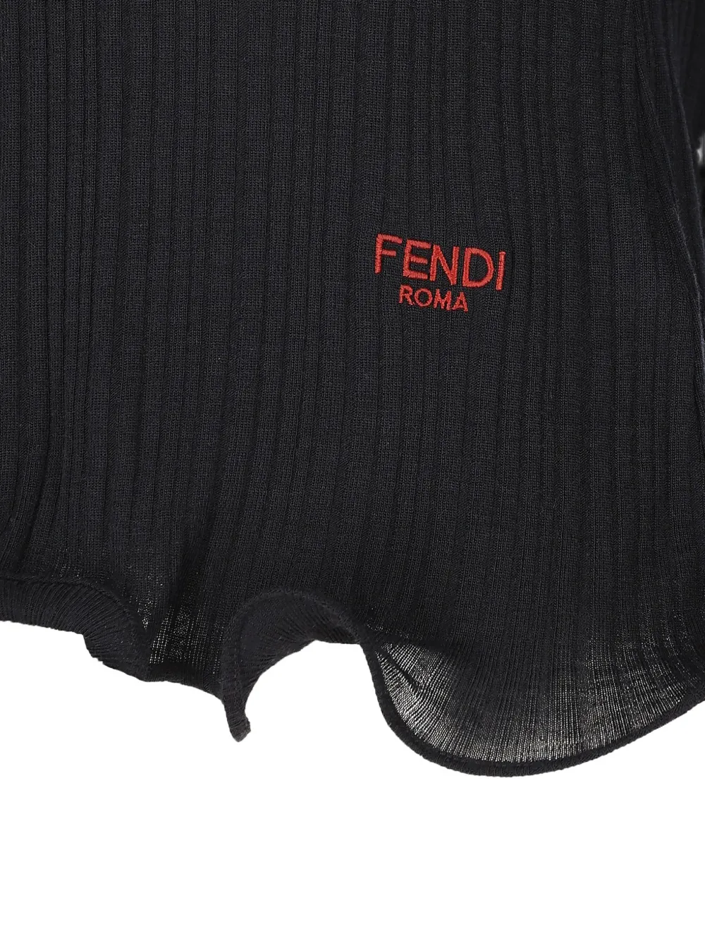 Fendi V-neck Ribbed Top With Ruffles Clothing In Black