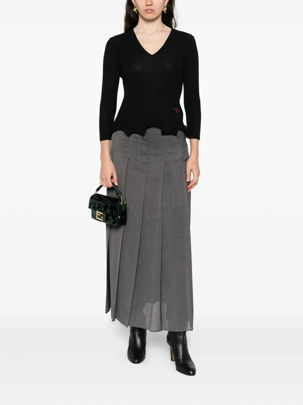 Fendi V-neck Top - Black 