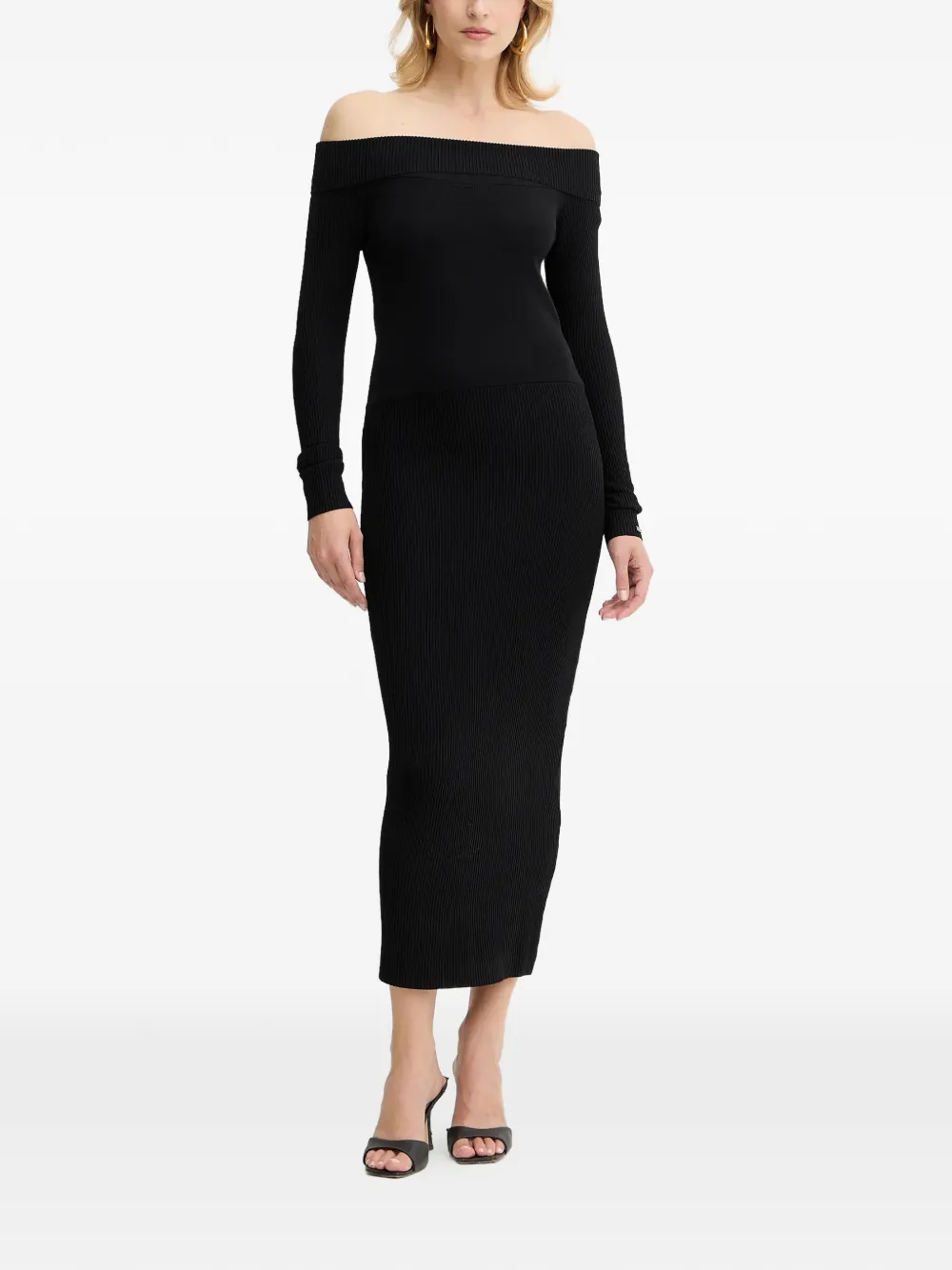 Armani Exchange off-shoulder long-sleeve midi dress - Nero
