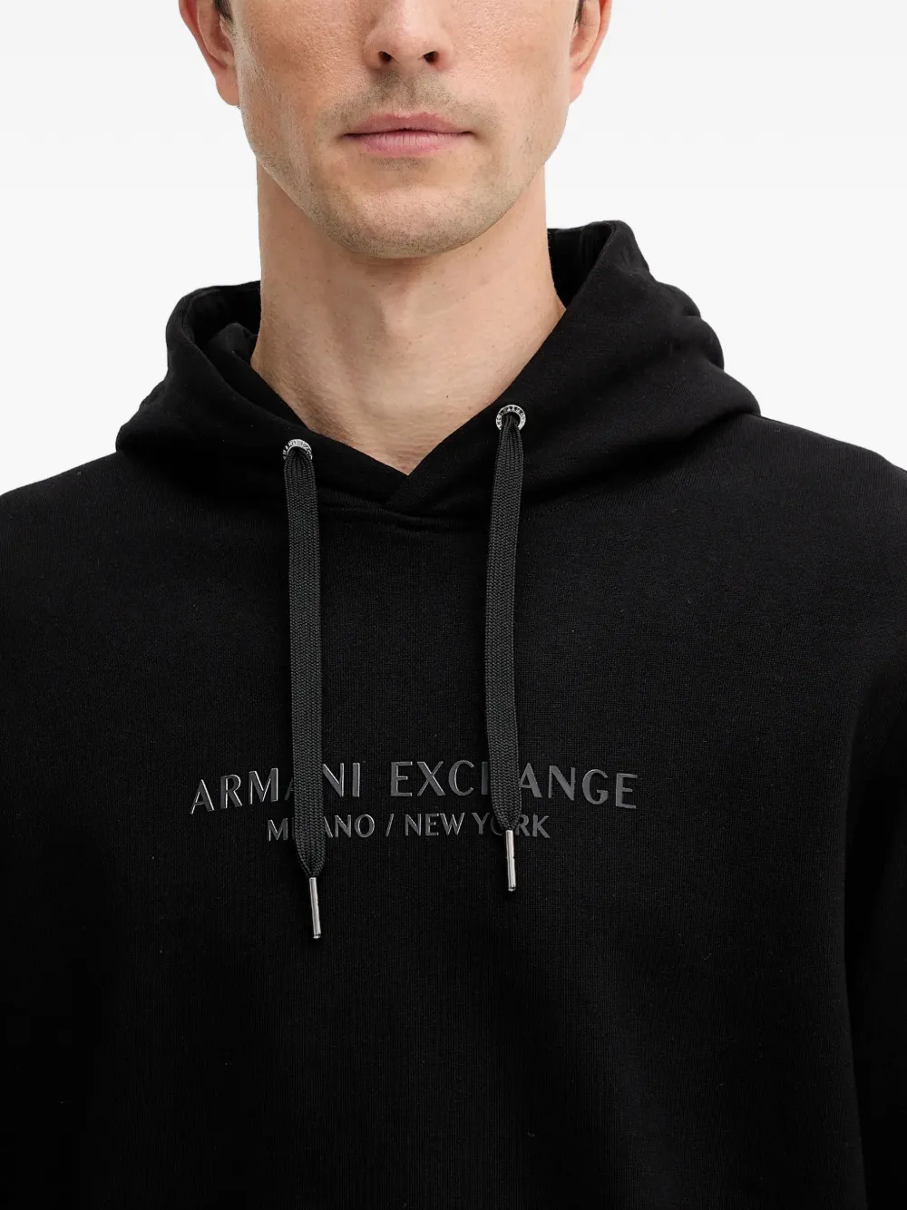 Armani Exchange Hoodie met logodetail en lange mouwen Zwart