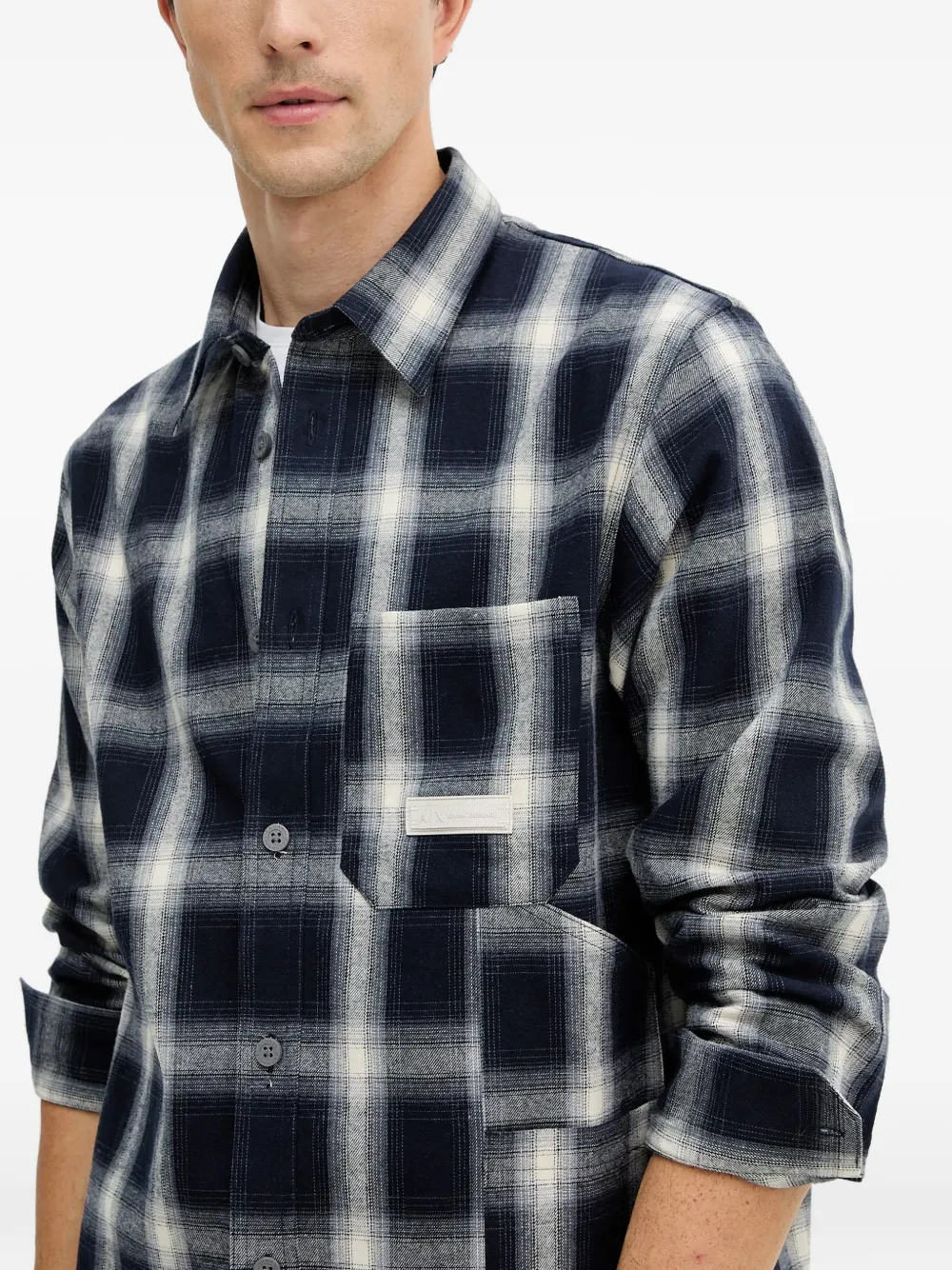 Armani Exchange Geruit overhemd Blauw