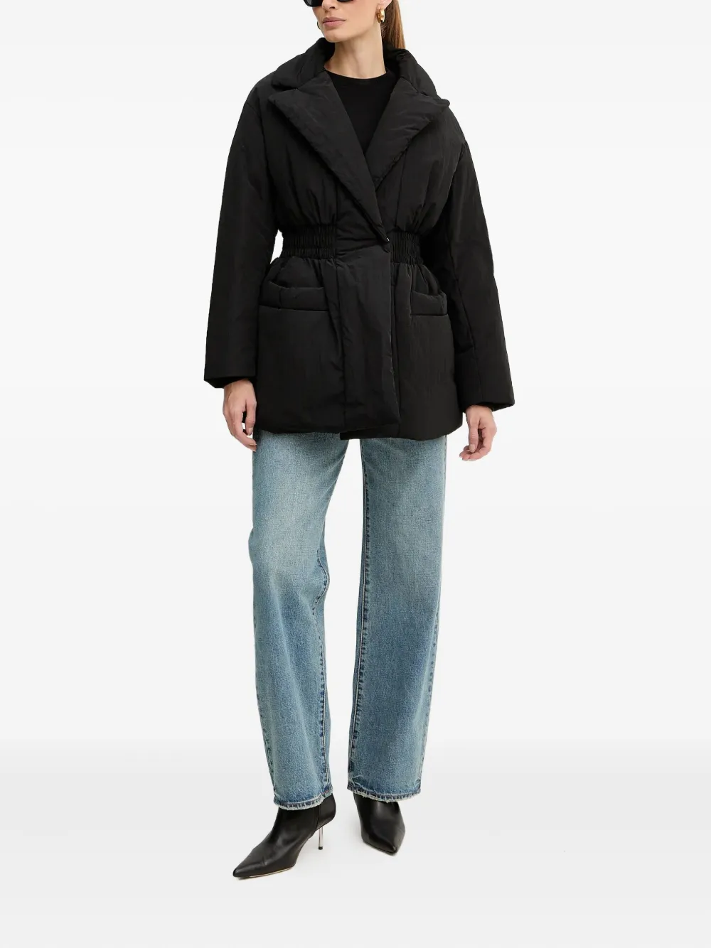 Armani Exchange Gathered-waist Puffer Jacket In Black