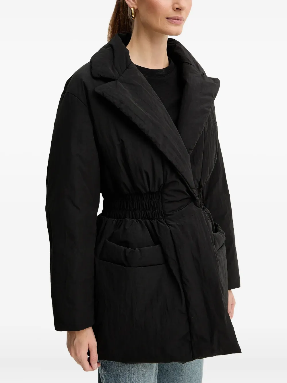 Armani Exchange Gathered-waist Puffer Jacket In Black