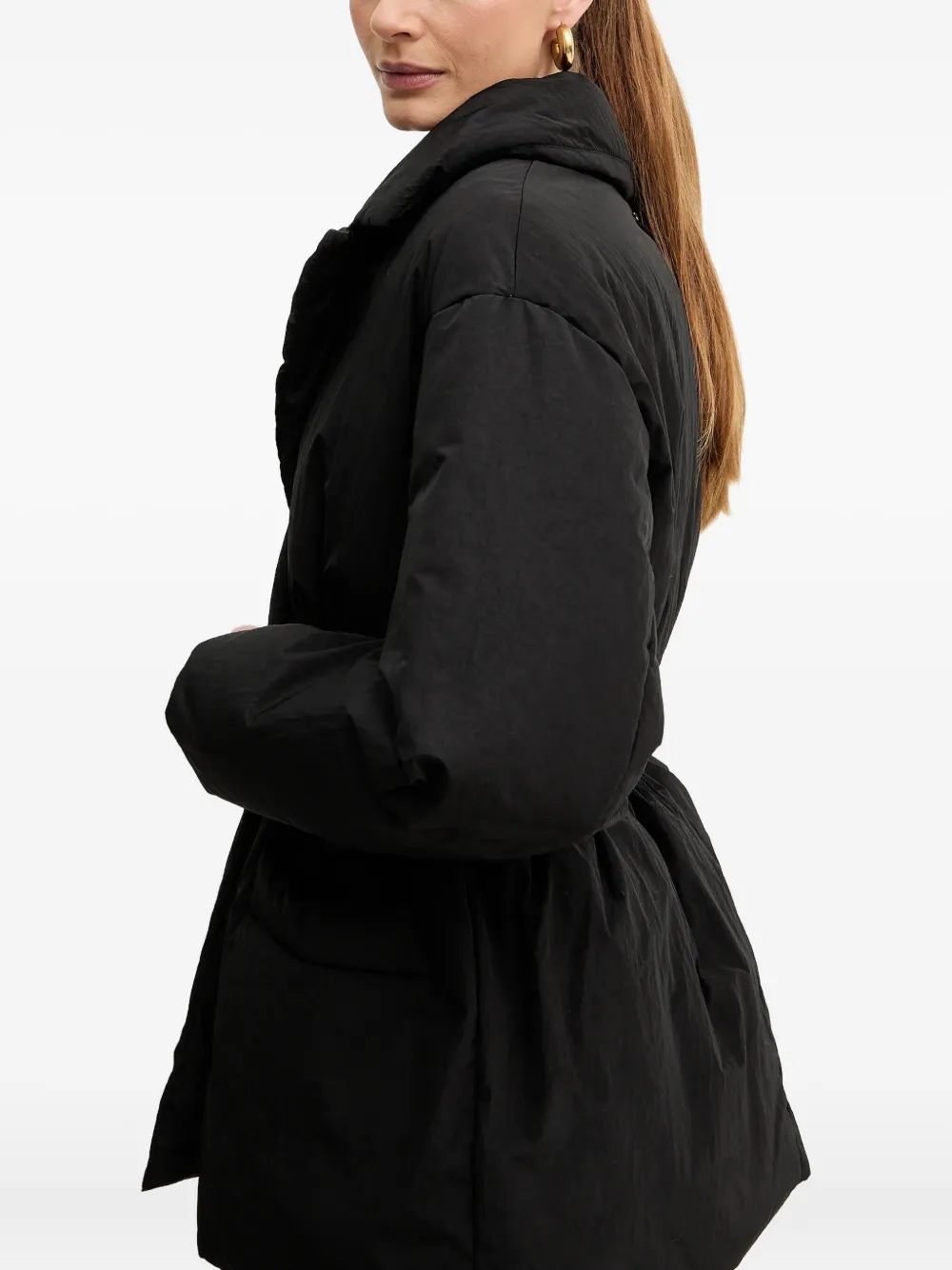 Armani Exchange Gathered-waist Puffer Jacket In Black