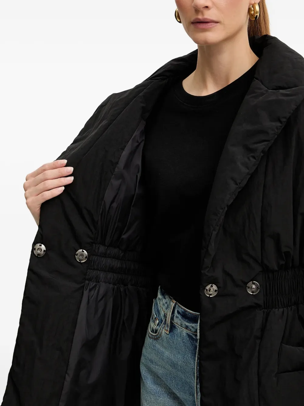 Armani Exchange Gathered-waist Puffer Jacket In Black