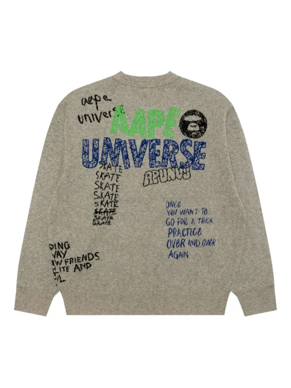 Pull Aape Col Rond Rouge – Taille XL, Coton, Logo Aape Universe, Style Vintage Y2K, Occasion Très Bon état