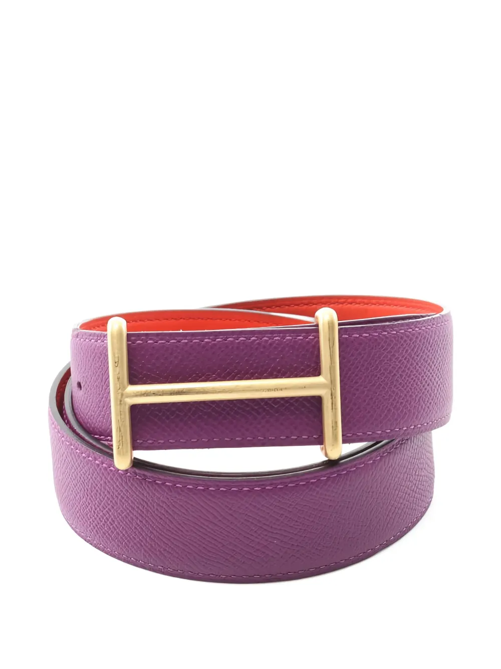 Pre-owned Hermes H-buckle Reversible Belt In Purple
