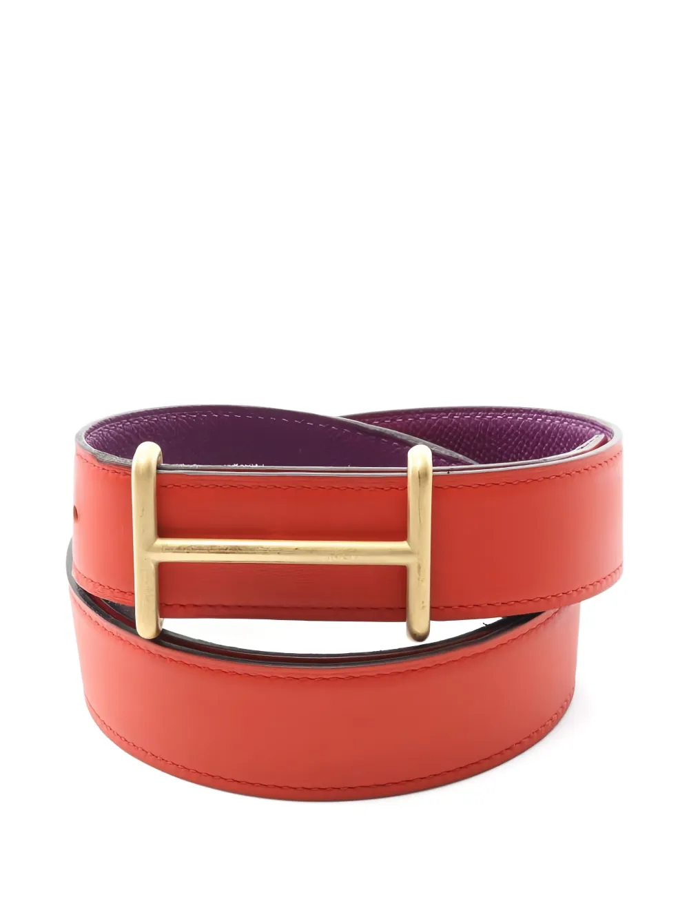 Pre-owned Hermes H-buckle Reversible Belt In Purple