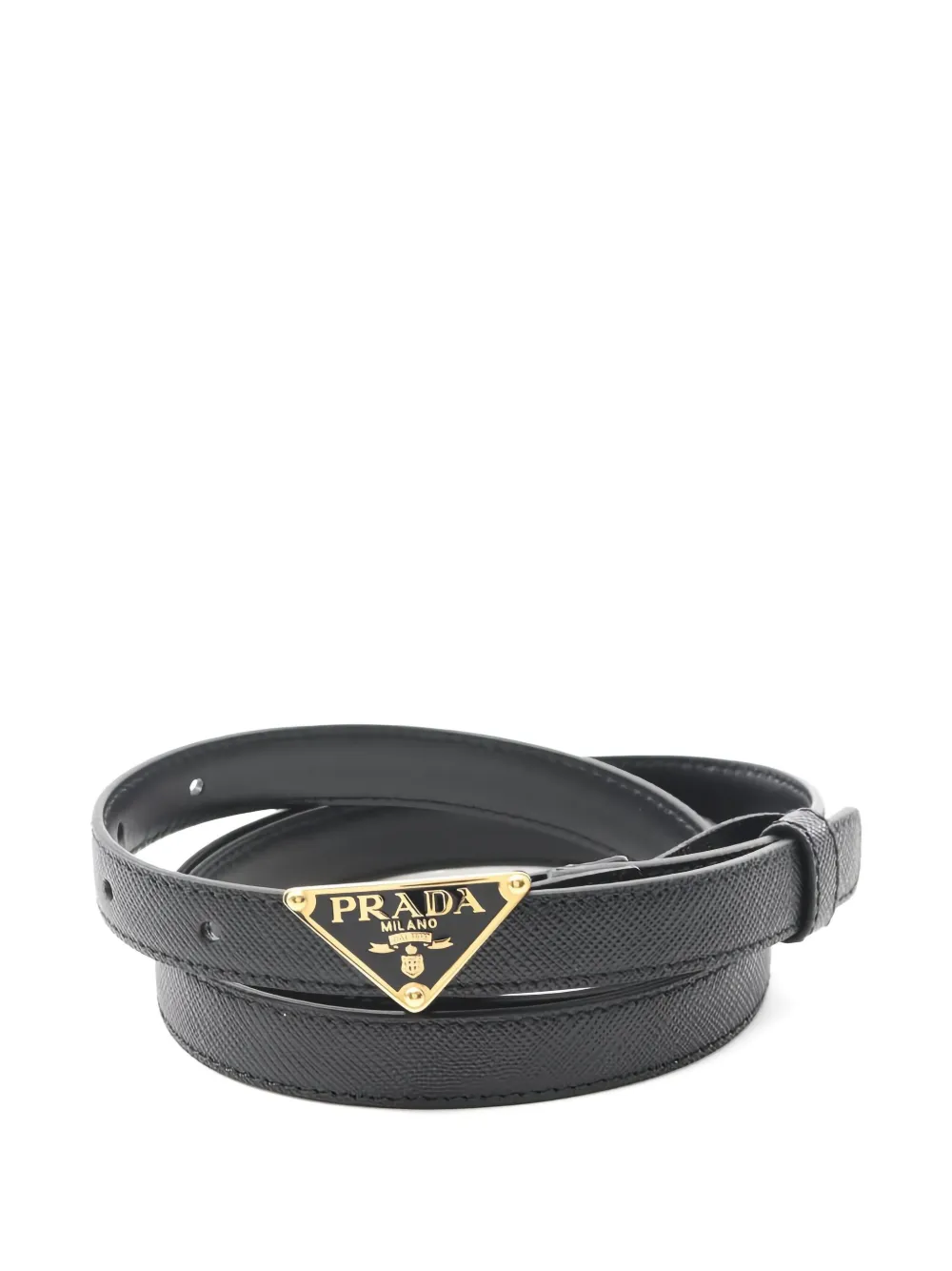 Pre-owned Prada 2020s Triangle-logo Leather Belt In Black